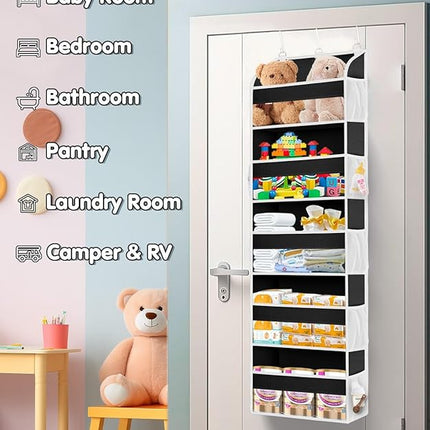 1 Pack Over The Door Storage Organizer with 5 Pockets 10 Mesh Side Pockets, 44 lbs Weight Capacity Door Hanging Organizers and Storage for Bedroom,Bathroom,Nursery,Pantry,Dorm(Light Gray)