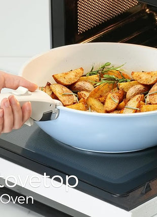 15Pcs Pots and Pans Set Non Stick, Cookware Sets with Detachable Handle, Nonstick RV Kitchen Cooking Tools Removable Handles, Oven Safe, Induction Fast, Stackable Induction Cookware, Blue