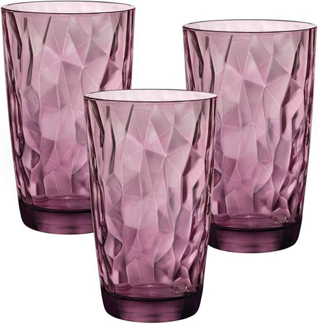 Bormioli Rocco Diamond Cooler Glasses, Rock Purple 16 oz (Pack of 6)
