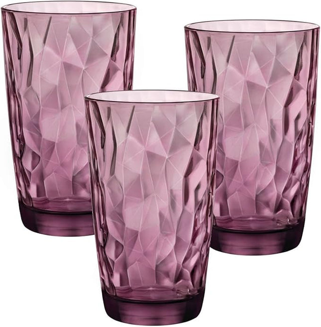 Bormioli Rocco Diamond Cooler Glasses, Rock Purple 16 oz (Pack of 6)