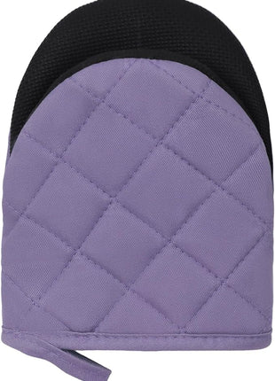 1 Pair Short Oven Mitts, Heat Resistant Silicone Kitchen Mini Oven Mitts for 500 Degrees, Non-Slip Grip Surfaces and Hanging Loop Gloves, Baking Grilling Barbecue Microwave Machine Washable