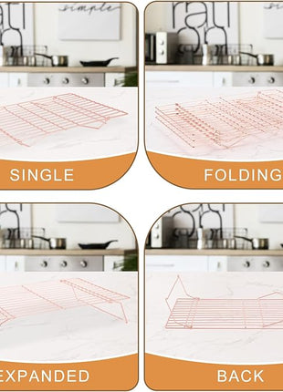 Cooling Rack for Baking 3 Tiers, 16" x 10" Cookie Cooling Wire Rack Stackable Collapsible Nonstick, Stainless Steel Baking Cooking Cooling Racks with Optimum Air Flow, Rose Gold
