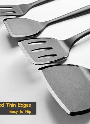 Silicone Spatula Set, 600°F Heat Resistant Silicone Spatula Turner Flipper for Cooking, Non Stick and Non Scratch Kitchen Utensils for Eggs & Pancakes, 4 Pack, Black