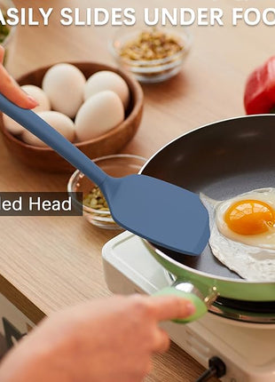 Coukre 2 Pack Silicone Spatula Set, High Heat Resistant, BPA Free Kitchen Spatula, Solid & Slotted Turner for Non-Stick Pans, Sautéing, and Flipping (2, PureDarkBlue)