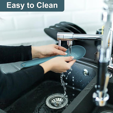 E-far Silicone Cooking Spoon Set of 2, Heat Resistant Kitchen Spoons Utensils Nonstick Mixing Spoon for Baking Stirring Serving, Non-Toxic & Dishwasher Safe (Blue)