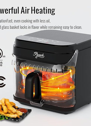 5.8QT Glass Air Fryer with Basket, Non-Toxic, BPA & Teflon Free, 8 Presets, Infrared Heating, Flip-Up Safety Shield, Oil-Less Cooking, Easy Clean, Compact for 1–3 People