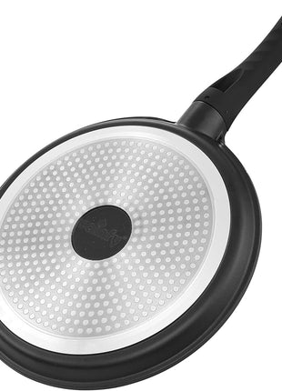 Non Stick 11 Inch Granite Coated Crepe Pan - Lightweight 4.27 Quart Dosa Pan with Comfort Stay Cool Grip Handle - Induction Compatible PFOA Free Tortilla Cookware (Black)