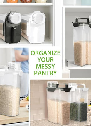 Rice Storage Container, 5 to 10lb Dry Food Airtight Dispenser, Pet Dog Cat Food Canister, BPA Free Clear Plastic Kitchen and Pantry Organization Bin for Oatmeal, Grain, Cereal, Pasta, Flour