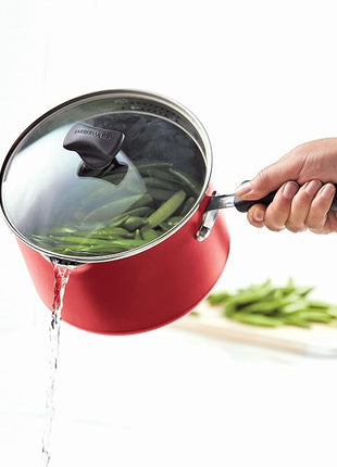 Farberware Cookstart DiamondMax Nonstick Cookware/Pots and Pans Set, Dishwasher Safe, Includes Baking Pan and Cooking Tools, 15 Piece - Red