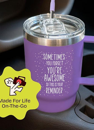 KLUBI Christmas Gifts for Women Coworkers - Sometimes You Forget Your Awesome Gift 20 Ounce Purple Tumbler With Handle - Xmas Gifts for Women Friend Funny You Are Awesome Cup