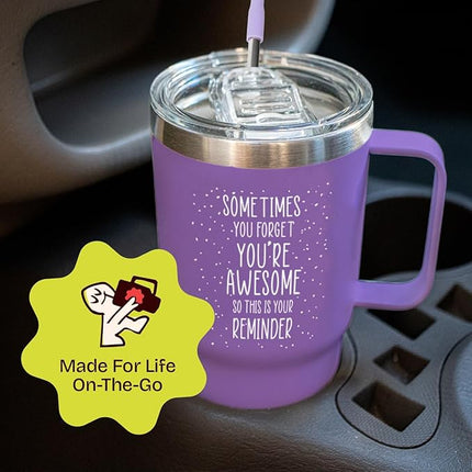 KLUBI Christmas Gifts for Women Coworkers - Sometimes You Forget Your Awesome Gift 20 Ounce Purple Tumbler With Handle - Xmas Gifts for Women Friend Funny You Are Awesome Cup