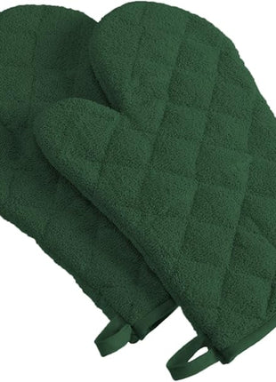DII Basic Terry Collection 100% Cotton Quilted, Oven Mitt, Dark Green, 2 Piece