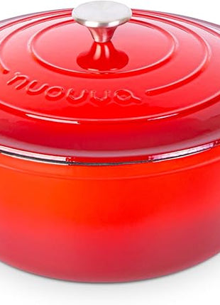 Cast Iron Dutch Oven with Lid – Non-Stick Ovenproof Enamelled Casserole Pot – Sturdy Dutch Oven Cookware – Red, 7.3-Quart, 30cm – by Nuovva