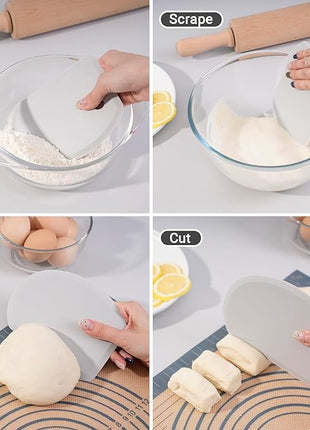 Sapid Flexible Curved Edge Silicone Bowl Scraper(5.98"x4.3"), Food Grade Dough Scraper for Baking Sourdough Bread, Cake, Multipurpose Kitchen Dish Scrapers, Easy to Clean (1, Gray)