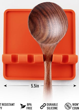 Zulay Kitchen Silicone Utensil Rest with Drip Pad for Multiple Utensils - BPA-Free, Heat-Resistant Spoon Rest & Spoon Holder for Stove Top - Kitchen Utensil Holder for Ladles & Tongs - Orange