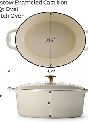 Tramontina Bestow Enameled Cast Iron Oval Dutch Oven Pot with Lid, Large 7-quart, Latte (Gold Knob)