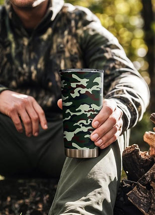 SANDJEST Camo Tumbler 20oz Stainless Steel Double Wall Insulated, Travel Coffee Cup Camouflage Gifts for Men Women, Hunting Lovers, Birthday Christmas