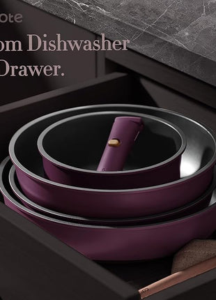 CAROTE 21pcs Pots and Pans Set, Nonstick Cookware Set Detachable Handle, Induction Kitchen Cookware Sets Non Stick with Removable Handle, RV Cookware Set, Gold and Purple