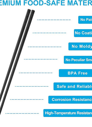 10 Pairs Fiberglass Chopsticks Family Set, ONEHERE Reusable Chinese, Japanese, Korean Chop sticks, Dishwasher Safe, Non-slip, for Sushi, Noodles, Food, Hotpot& Cooking, 9.5 inches, Classic Black