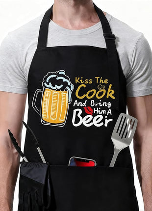 ZOORON Funny Black Chef Aprons for Men Adjustable BBQ Grill Kitchen Cooking Aprons with Pockets, Grill Accessories