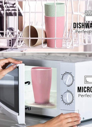 shopwithgreen 14 oz Wheat Straw Cups, Unbreakable Drinking Glasses Stackable | Reusable Water Tumbler, Mug Set for Coffee, Wine, Camping, BPA-Free | Dishwasher & Microwave Safe