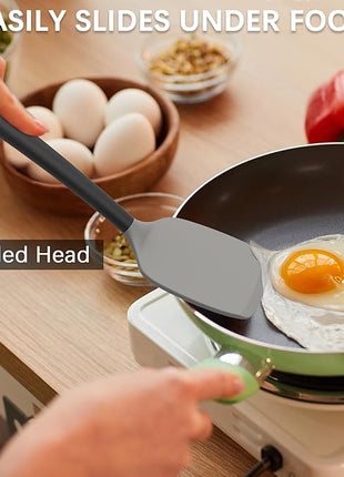 Coukre 2 Pack Silicone Spatula Set, High Heat Resistant, BPA Free Kitchen Spatula, Solid & Slotted Turner for Non-Stick Pans, Sautéing, and Flipping (2, Gray)