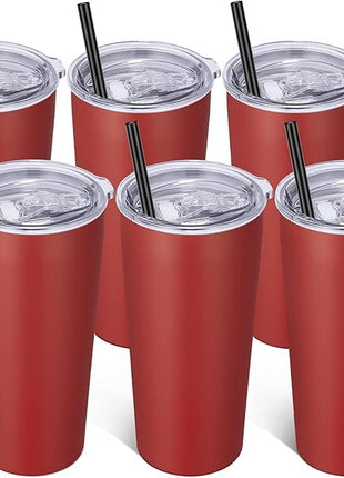 VEGOND 20oz Tumbler Bulk with Lid and Straw 6 Pack, Stainless Steel Vacuum Insulated Tumbler, Double Wall Coffee Cup Travel Mug, Red