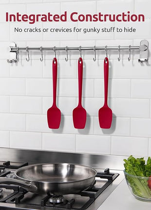 U-Taste Silicone Spoon Spatula Set, 600ºF High Heat Resistant Food Grade Flexible Rubber Scraper, Integrated Cooking Mixing Baking Kitchen Utensils Set of 3 for Nonstick Cookware (Red)