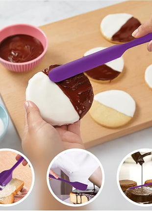 HOTEC 600℉ Heat Resistant BPA-Free Silicone Rubber Spatula Set for Baking, Cooking, and Mixing Non Stick Dishwasher Safe, Purple Set of 5