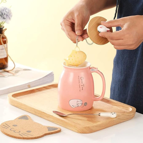 BigNoseDeer 2Pcs Kawaii Cat Mug Cute Tea Cup with Infuser Ceramic Coffee Mugs Cute Cool Preppy Stuff Gifts for Women Birthday Gifts for Cat lovers13oz