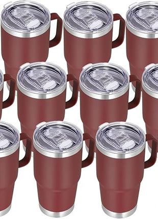 VEGOND 20 oz Tumbler Bulk with Handle Lid and Straw, Stainless Steel Insulated Travel Coffee Mug Set, Spill Proof Double Wall Metal Tumblers Cups, Wine Red 12 Pack