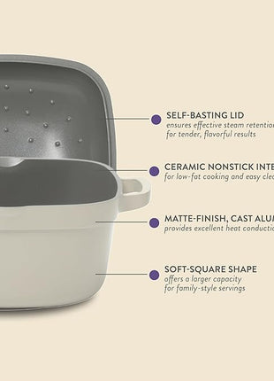 Crock-Pot Northvale Cast Aluminum Lightweight Durable 5.2 Quart Heavy Duty Dutch Oven Pot With Lid, Oven Safe, Dual Handles - Matte Linen White