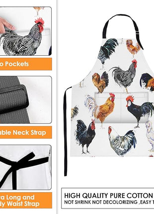 Britimes Apron Home Kitchen Cooking Baking Gardening for Women Men With Pockets Farm Bird Rooster Chicken Animal Funny 32x28 inch