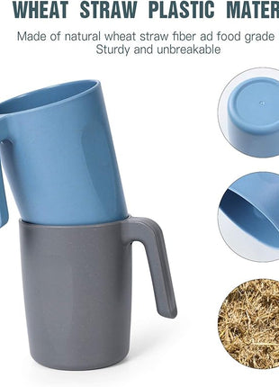 shopwithgreen 15 oz Wheat Straw Cup with Handles, Unbreakable Drinking Glasses Stackable | Reusable Water Tumbler, Mug Set for Coffee, Wine, Camping, BPA-Free | Dishwasher & Microwave Safe