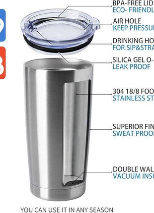 HASLE OUTFITTERS 20oz Tumblers Bulk Stainless Steel Cups with Lid Double Wall Vacuum Insulated Coffee Mugs for Cold & Hot Drinks 8 Pack