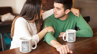 CBTwear Husband And Wife Nutrition Facts - 11oz Ceramic Coffee Mug Couples Sets Funny Husband And Wife Anniversary Cups - Couple Bachelorette For Him And Her Wedding Engagement Bride To Be-