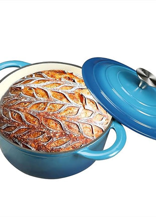Enameled Cast Iron Dutch Oven with Self Basting Lid Non-stick Enamel Coated Dutch Oven Camping Suitable For Variety Stovetops Dutch Ovens Gifts for Family Blue 3QT