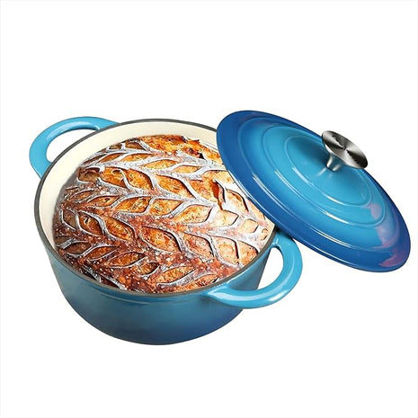Enameled Cast Iron Dutch Oven with Self Basting Lid Non-stick Enamel Coated Dutch Oven Camping Suitable For Variety Stovetops Dutch Ovens Gifts for Family Blue 3QT