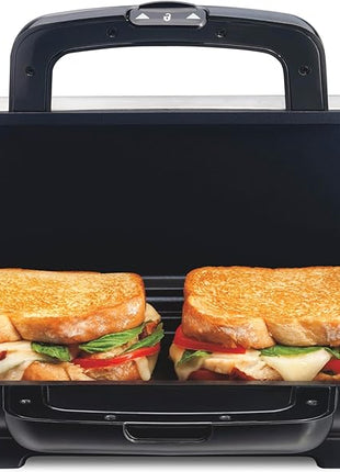 Proctor Silex Deluxe Hot Sandwich Maker With Easy-Clean Durable PFAS-Free Nonstick Ceramic Plates, Fits up to 2 Grilled Cheese, Ruebens, Tortas or Subs, Stainless Steel (25415MN)