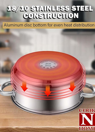 Cook N Home Kitchen Cookware Sets, 12-Piece Basic Stainless Steel Pots and Pans, Silver