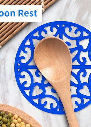 CHEFBEE 3PCS Silicone Trivet Mat - Flexible Non-Slip Heat Resistant Modern Kitchen Teapot Trivets Set for Hot Dishes, Table, Countertop Blue