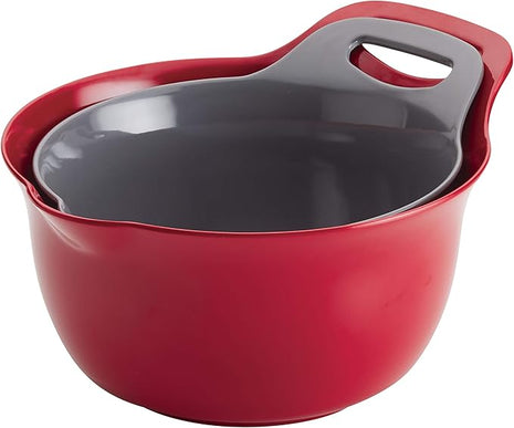 Rachael Ray Tools and Gadgets Nesting / Stackable Mixing Bowl Set with Pour Spouts and Handle - 2 and 3 Quarts, Red and Gray