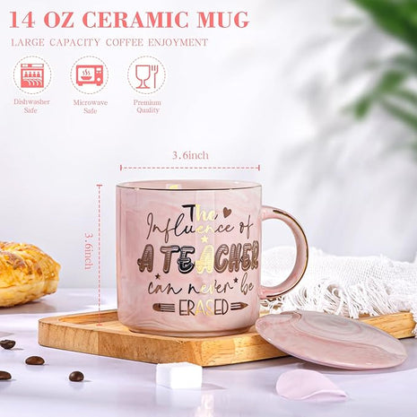 Teacher Appreciation Gifts for Women, Christmas, Birthday, Retirement, Back to School, Graduation, End of Year Gifts - The Influence of A Teacher Can Never Be Erased, 14oz Golden Pattern Marble Mug