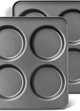 HONGBAKE Large Muffin Top Pan Set of 2, 4 Cup Nonstick Hamburger Bun Baking Pan, Jumbo Whoopie Pie Pan for Egg Sandwich, Cornbread, Layer Cake