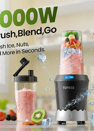 TOPZEE Personal Smoothie Blender - 1000W Single Serve Smoothie Maker with 24oz Portable Travel Cups, Ideal for Protein Shakes, Frozen Drinks, and Kitchen Use