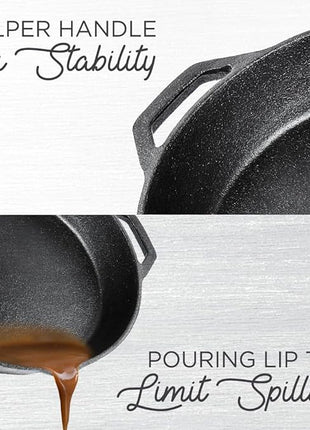 Fresh Australian Kitchen 12" Cast Iron Skillets Nonstick - Pre Seasoned Frying Pan Cookware Pan for Cooking