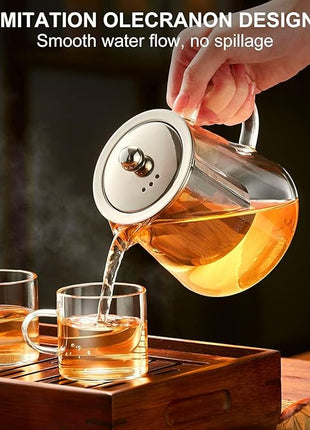 PARACITY Glass Teapot Stovetop 44 OZ, Borosilicate Clear Tea Kettle with Removable 18/8 Stainless Steel Infuser, Teapot Blooming and Loose Leaf Tea Maker Tea Brewer for Camping, Travel (1300ml)