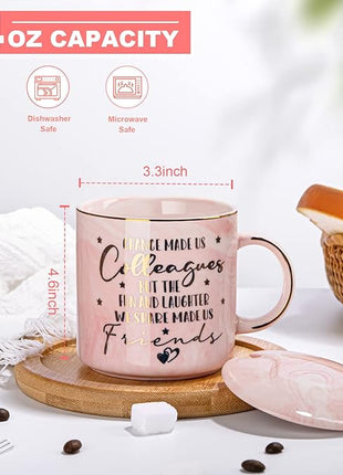 Coworker Leaving Gifts for Women, Farewell Gift, Going Away Appreciation Gifts for Coworker, Friends, Work Bestie, Chance Made Us Colleagues - 14oz Pink Marble Coffee Cup Mug