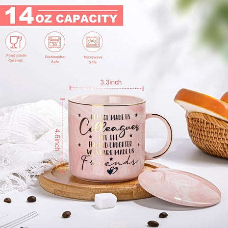 Coworker Leaving Gifts for Women, Farewell Gift, Going Away Appreciation Gifts for Coworker, Friends, Work Bestie, Chance Made Us Colleagues - 14oz Pink Marble Coffee Cup Mug