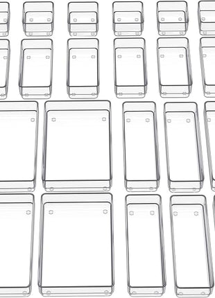 SMARTAKE 22-Piece Drawer Organizer with Non-Slip Silicone Pads, 4-Size Clear Desk Drawer Organizer Trays Storage Tray for Makeup, Jewelries, Utensils in Bedroom Dresser, Office and Kitchen, Clear